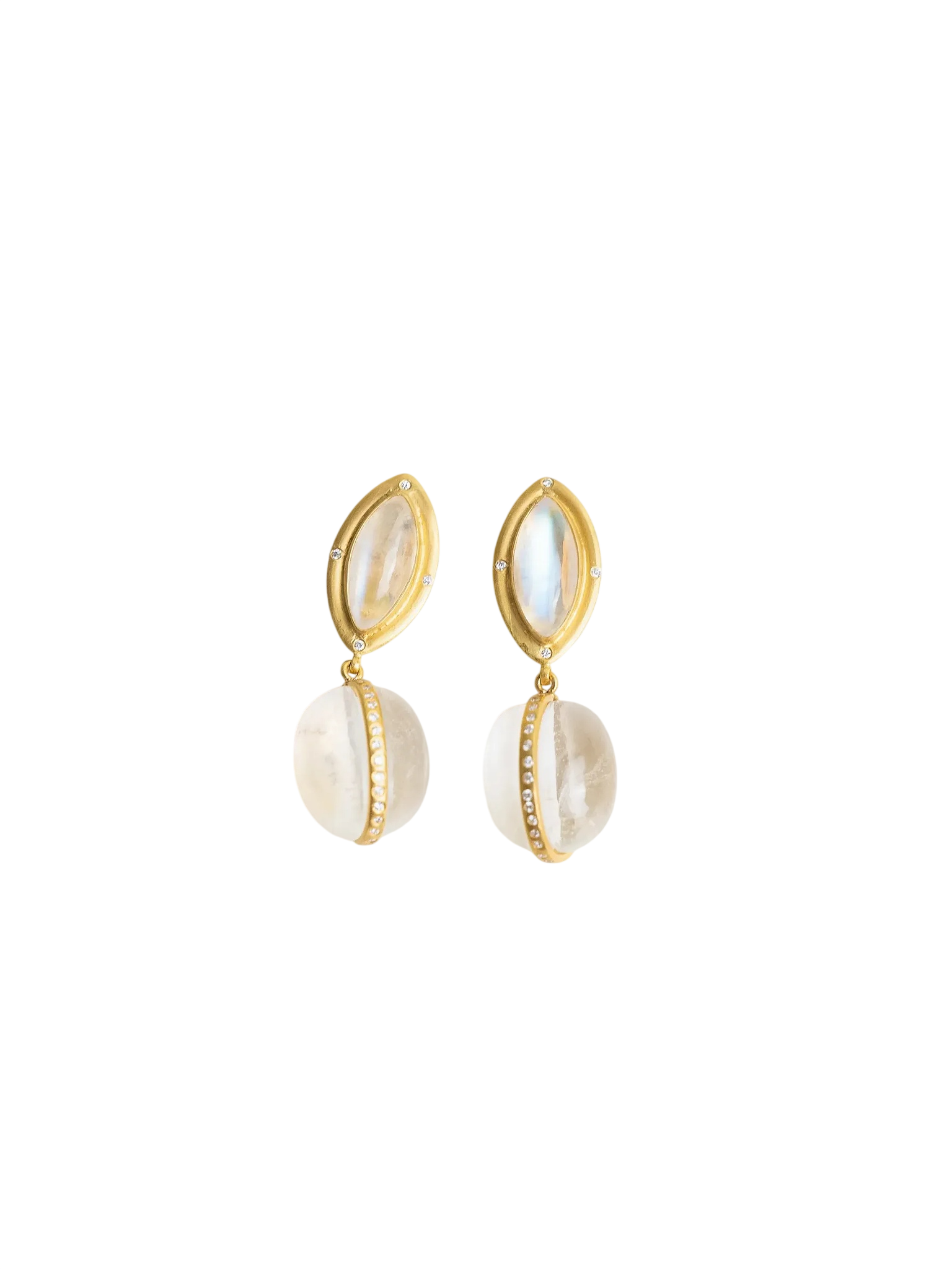 Double Seed Earrings in Moonstone, Rock Crystal, & Diamond